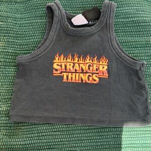 Zara Gray Tank Top with Orange Stranger Things Design